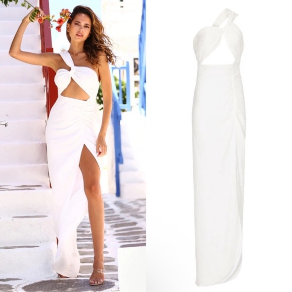 Just BEE Queen Harlow Dress White Cutout One Shoulder Maxi Size M - Picture 15 of 16